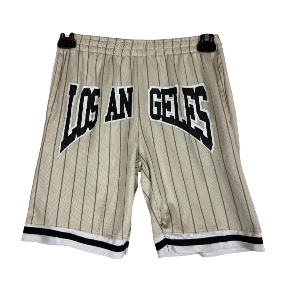 RGSTR Shorts Kids 12 Beige Mesh Los Angeles Pinstripe Elastic Waist Athletic